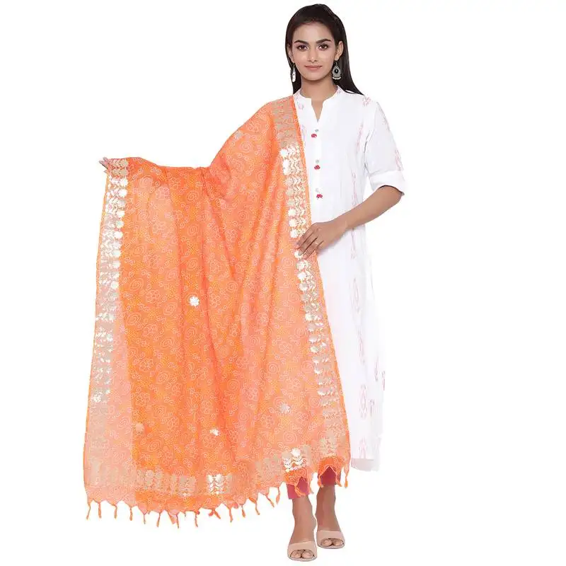 Orange kota doriya bandhej print gota patti dupatta