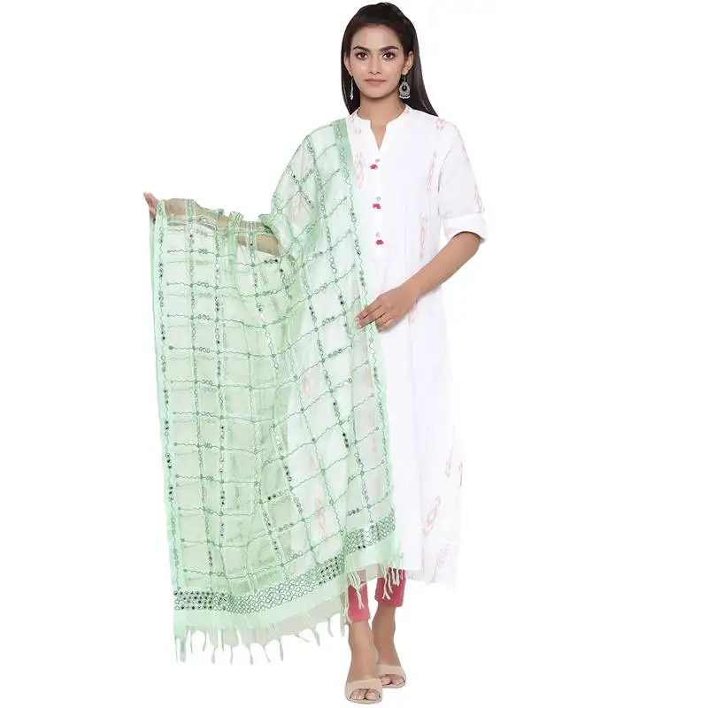 Olive organza checks design dupatta