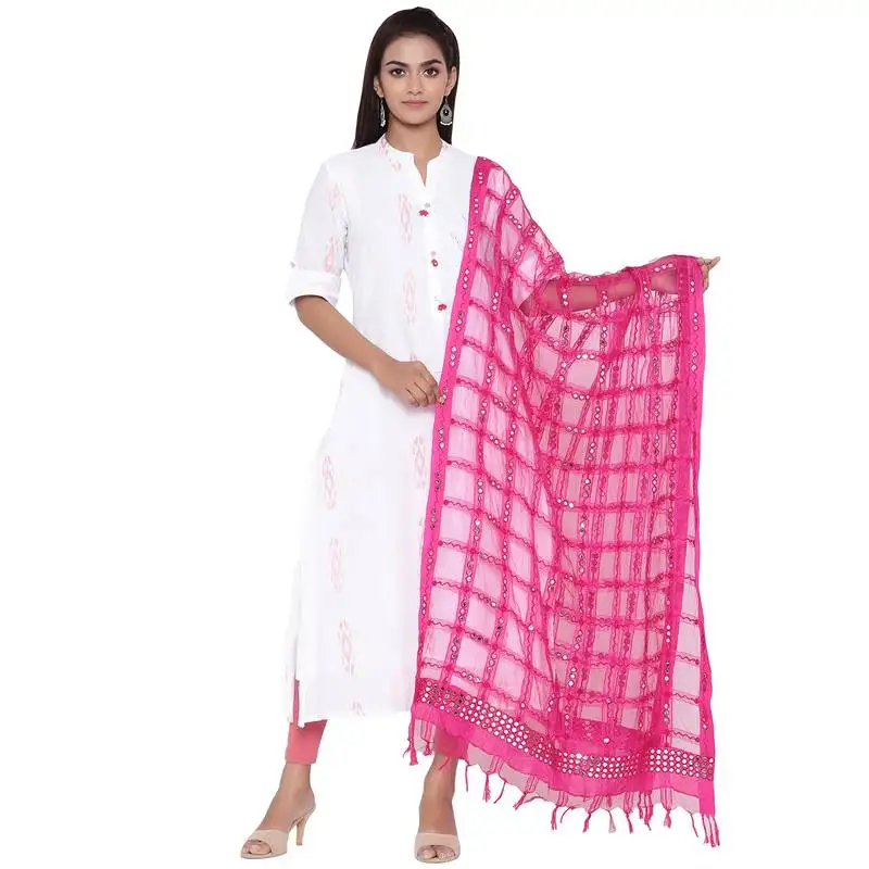 Pink organza checks design dupatta