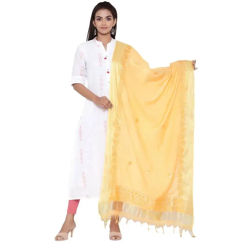 Yellow cotton muslin gota patti dupatta