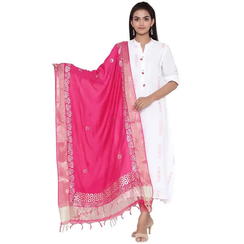Pink cotton muslin gota patti dupatta