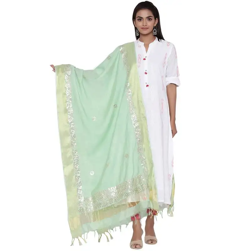 Olive cotton muslin gota patti dupatta