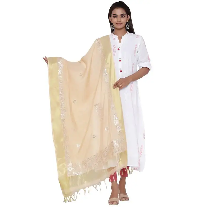 Beige cotton muslin gota patti dupatta