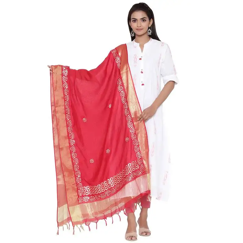 Red cotton muslin gota patti dupatta