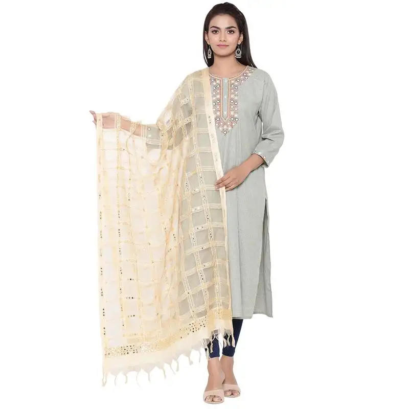 Beige organza checks design dupatta