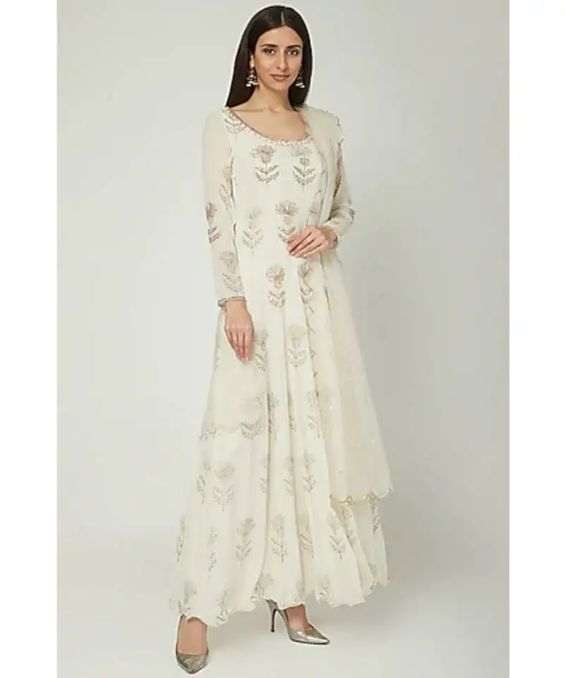 Show shaa off white scottish thistle metallic gergette anarkali