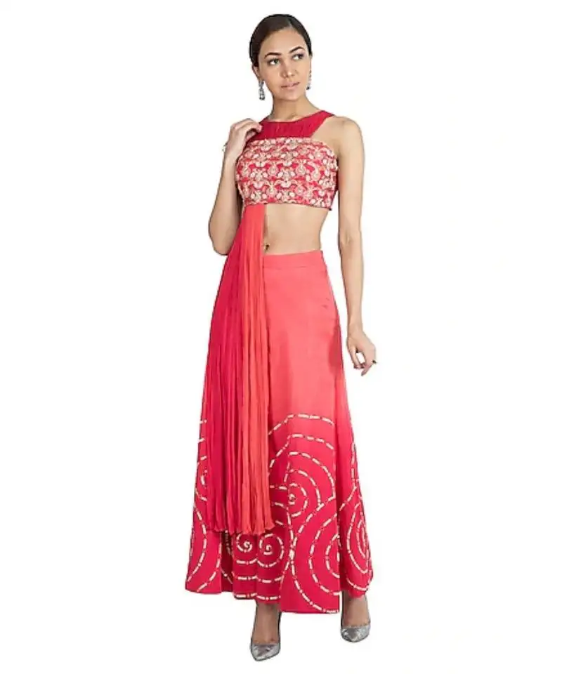 Show shaa assymetric side panel chiffon top & spiral evil eye flared pant