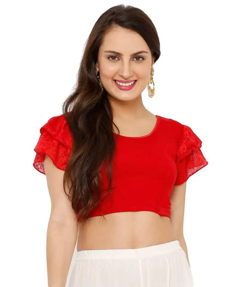 Women's red cotton lycra stretchable readymade saree blouse