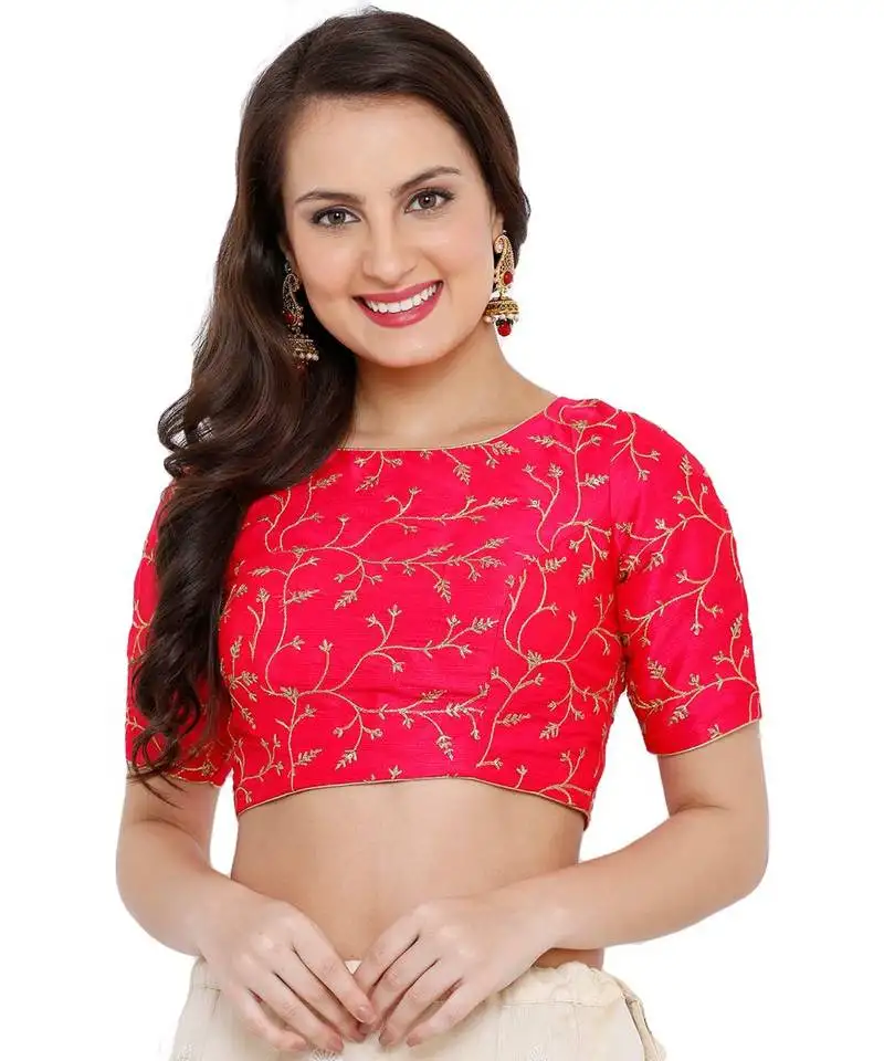 Women's rani cotton silk embroidered readymade saree blouse