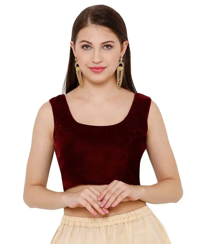 Maroon velvet plain readymade blouse