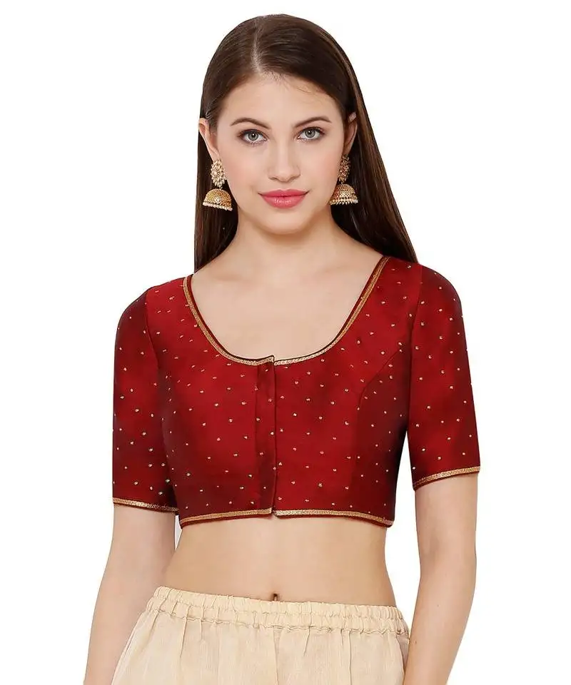 Women's maroon silk blend readymade saree blouse