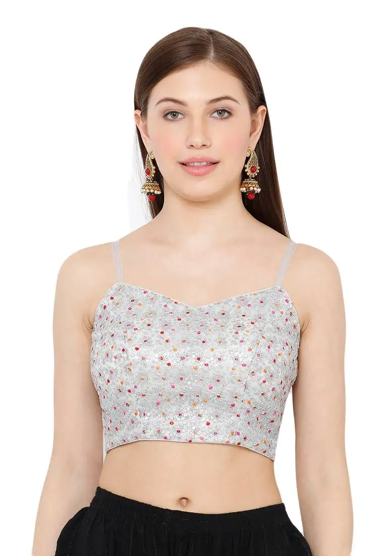 Salwar studio women's silver net readymade saree blouse