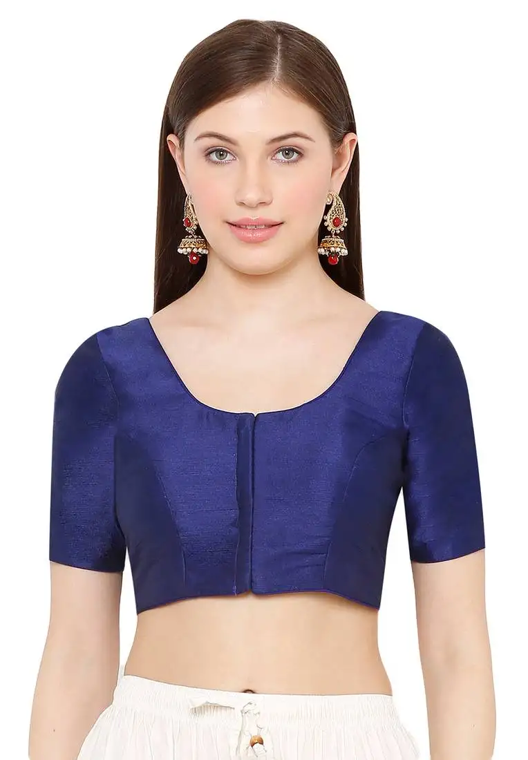 Salwar studio women's navy blue mulbury silk readymade saree blouse