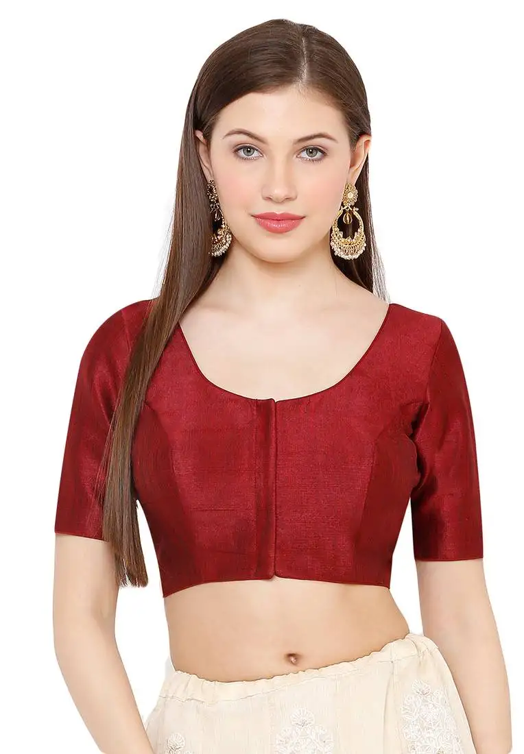 Salwar studio women's maroon mulbury silk readymade saree blouse