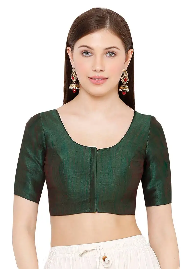 Salwar studio women's dark green mulbury silk readymade saree blouse