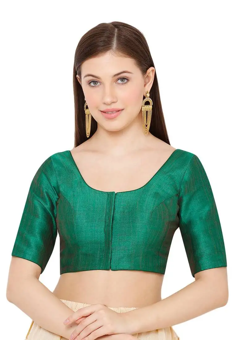 Salwar studio women's green mulbury silk readymade saree blouse