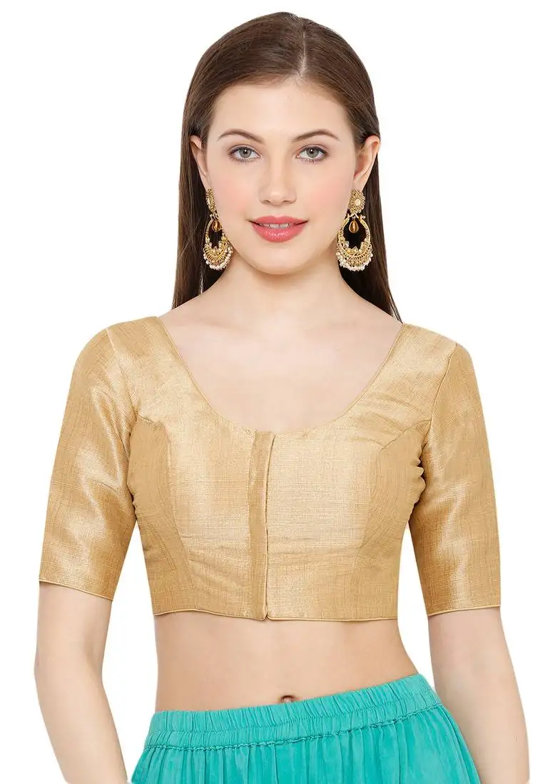 Salwar studio women's gold mulbury silk readymade saree blouse