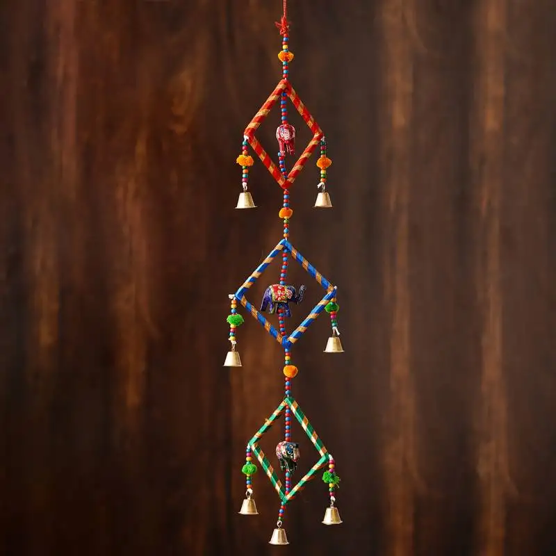 Ecraftindia handcrafted decorative colorful squares with gota patti wall::Door::Window hanging bells