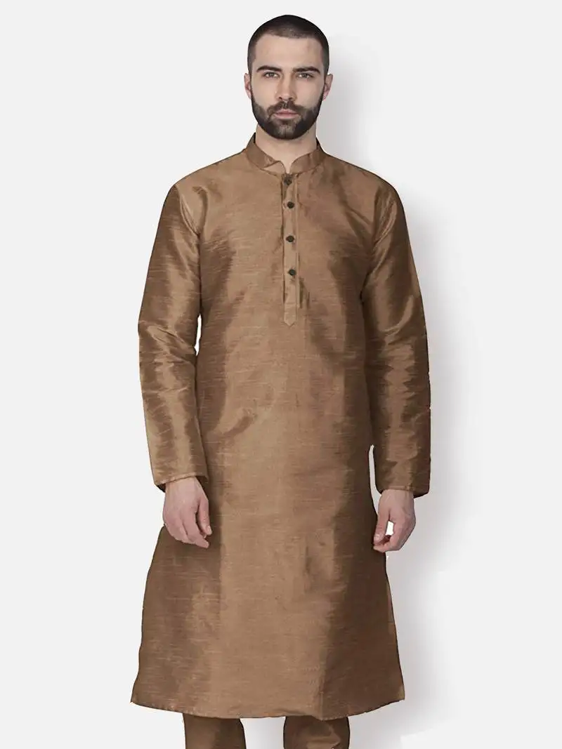 Men's art silk solid brown colour straight kurta