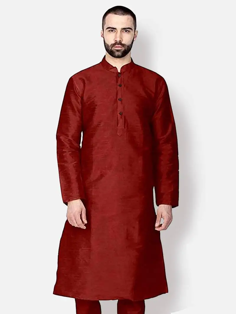 Men's art silk solid maroon colour straight kurta