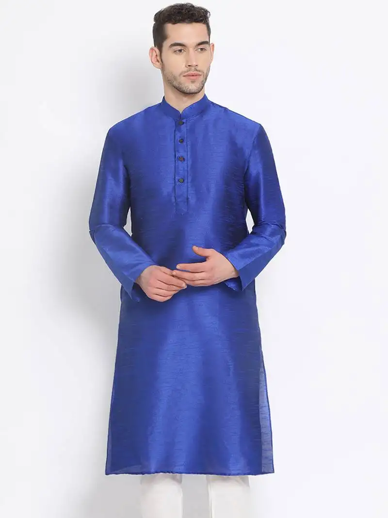 Men's art silk solid ink blue colour straight kurta
