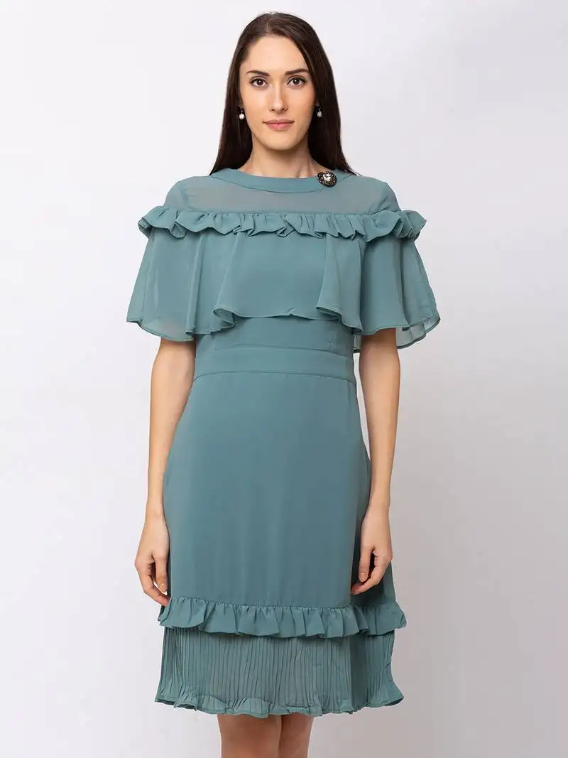 Sheczzar green color regular fit midi dress