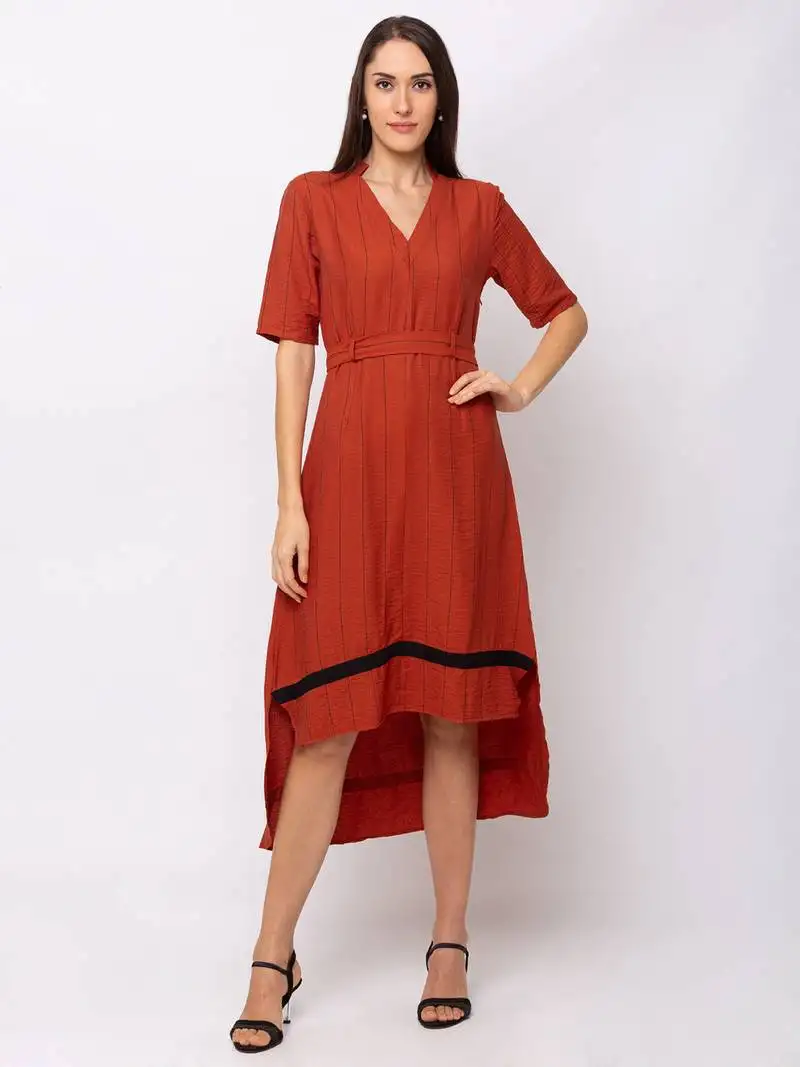 Sheczzar orange color regular fit midi dress