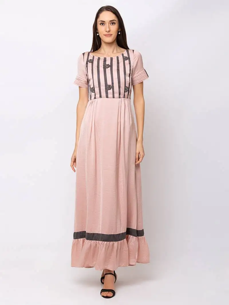 Sheczzar peach color cotton floor length party wear gown.