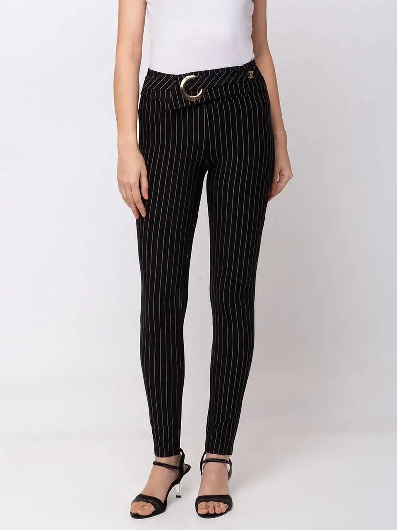 Women black stripes slim fit tregging by sheczzar