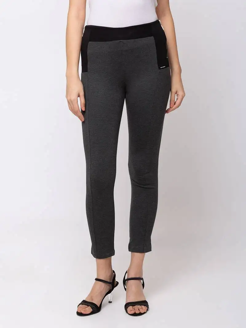 Women dark grey solid slim fit tregging by sheczzar