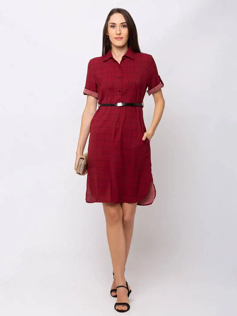 Sheczzar cherry color regular fit midi dress