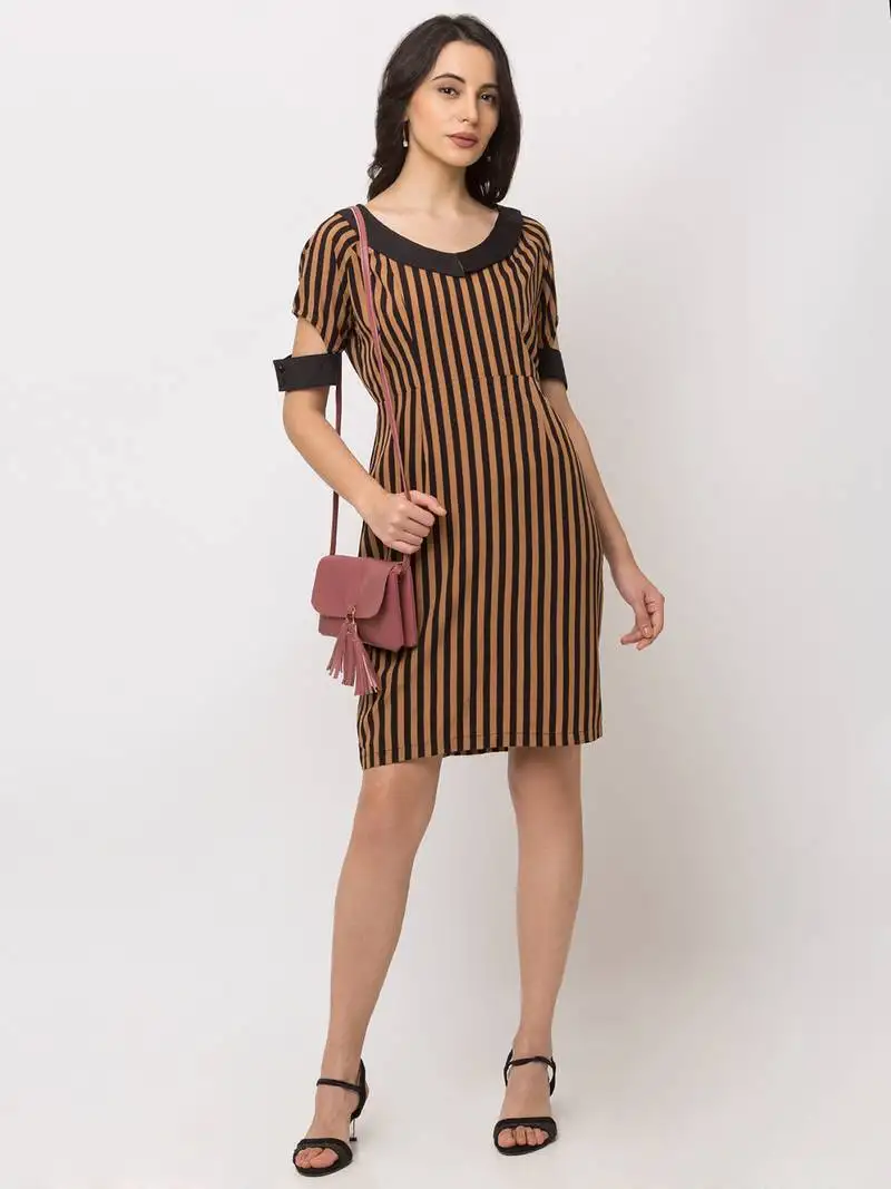 Sheczzar brown color regular fit midi dress