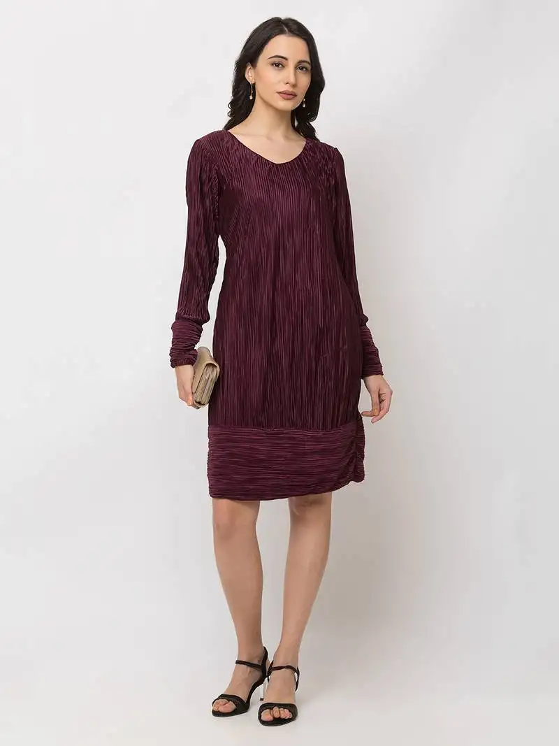 Sheczzar maroon color regular fit midi dress