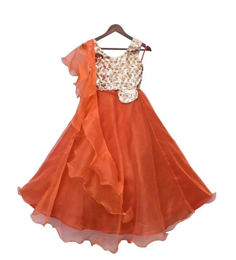 Orange organza lehenga set for girls