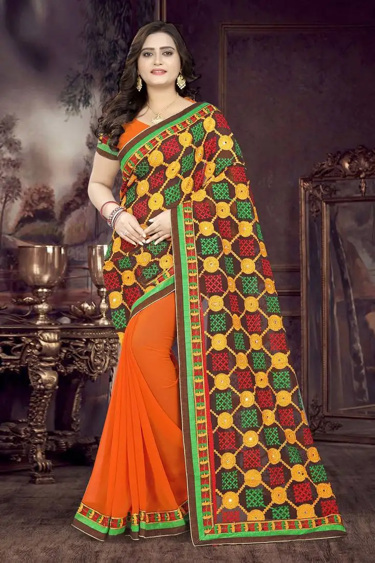 Multicolor embroidered georgette saree with blouse