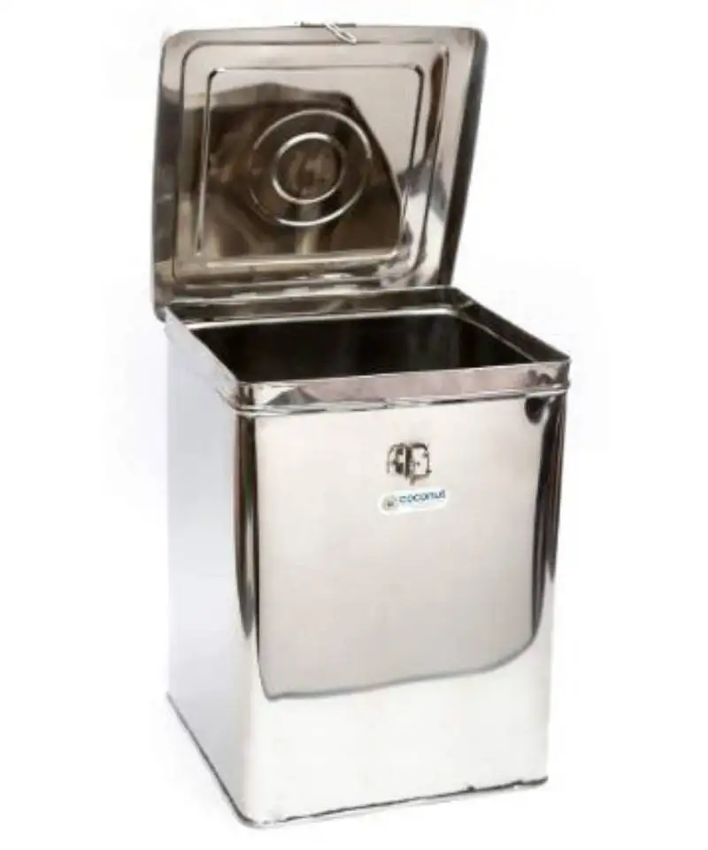 Coconut kunj - 12 kg capacity stainless steel square grocery container::Dabba::Canister