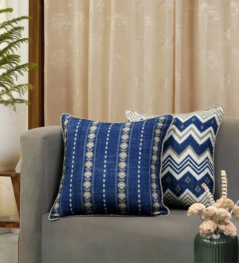 Buta print throw cushion cover: poly slub linen cushion, 18x18