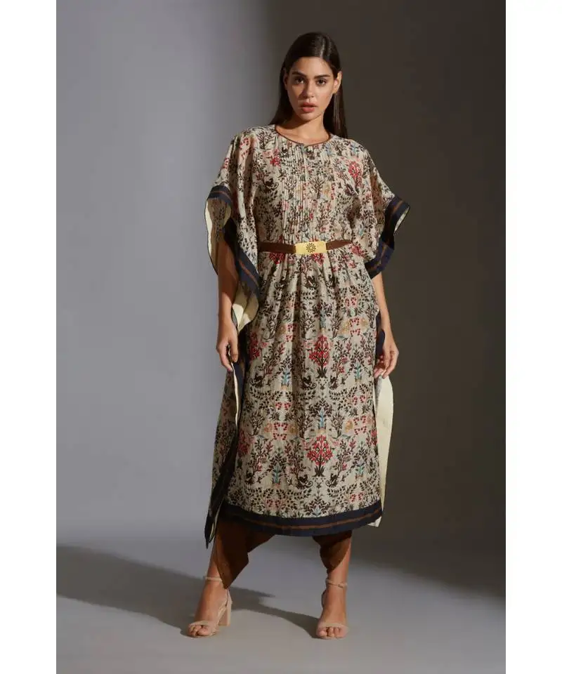 Printed kaftaan top paired with dhoti printed pants