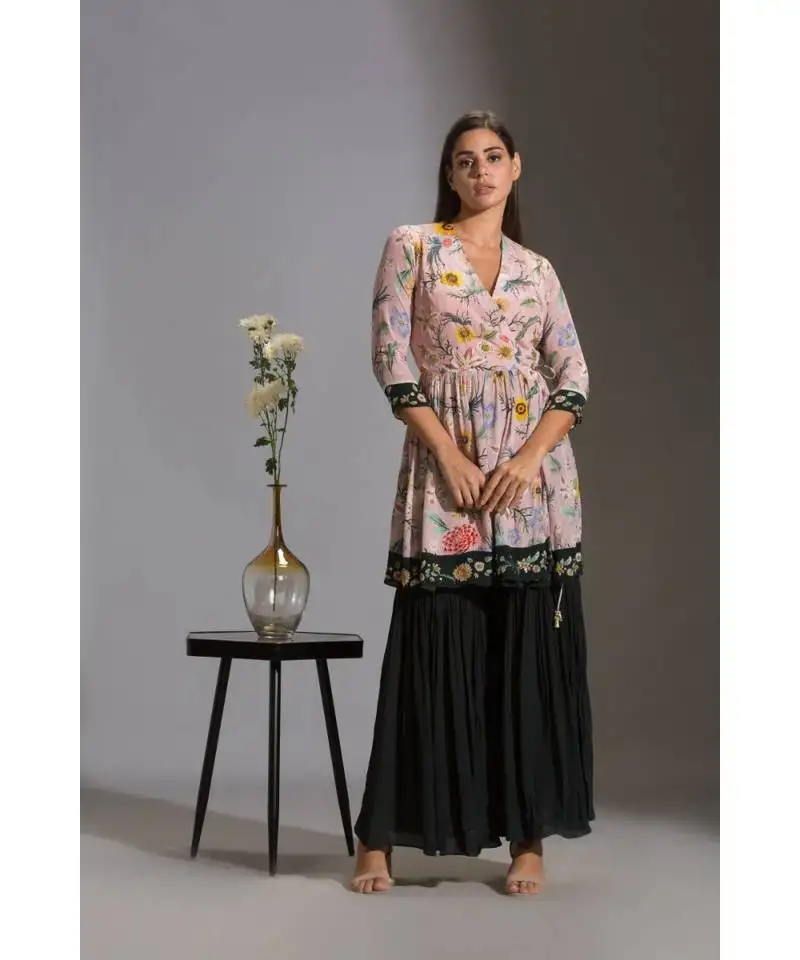 Printed overlap kurta paired with sharara pants