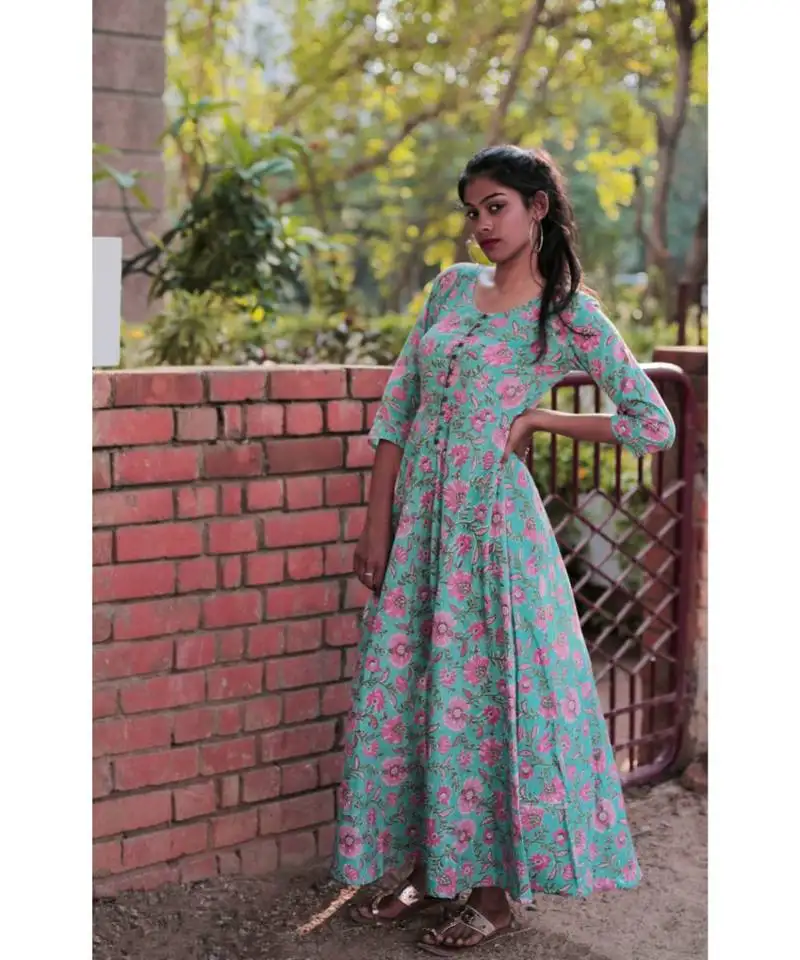 Blue printed cotton stitched dresses