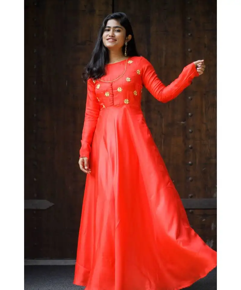 Crimson red semi silk fit and flare dress