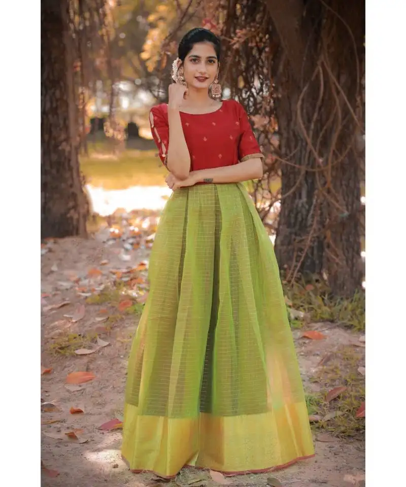 Red dupion silk cotton fit and flare dress