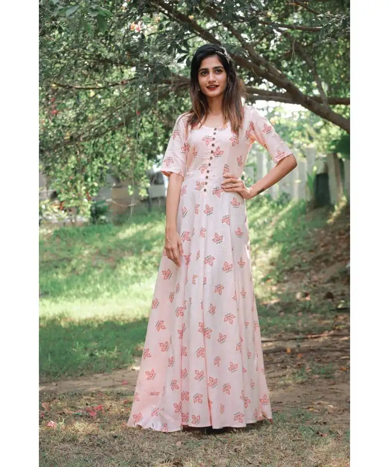 Peach rayon slub fit and flare dress