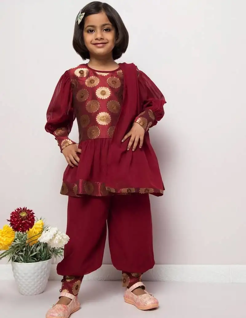 Designer frock with bottom and dupatta- 3 pcs set