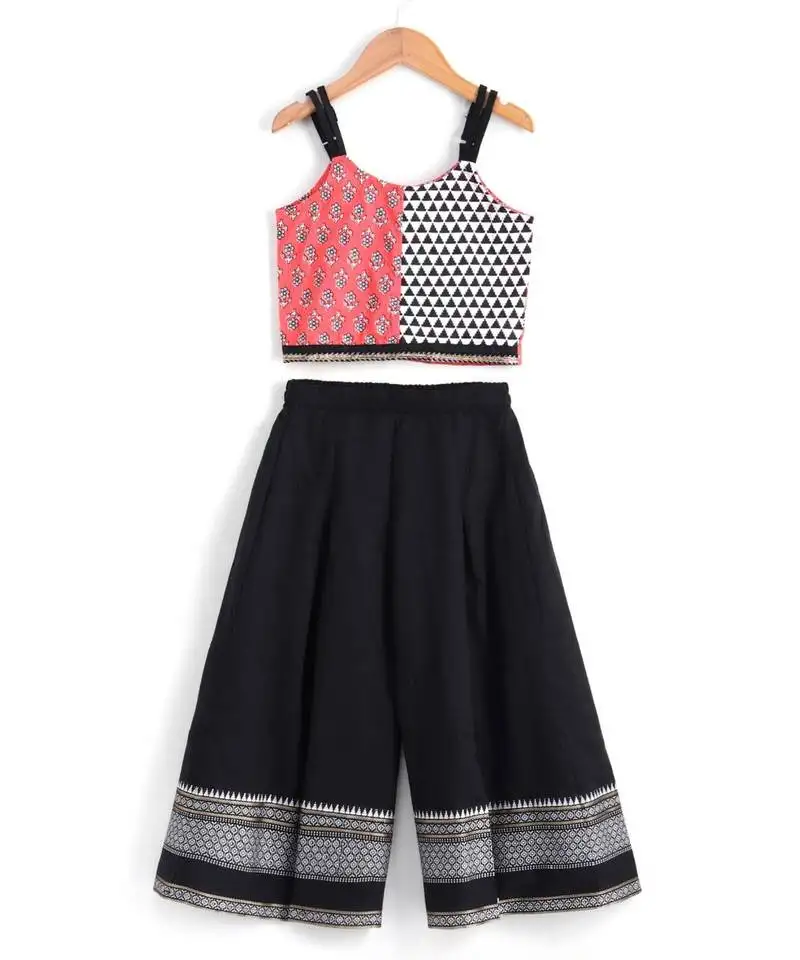 Girls half and half top with palazzo set-coral black