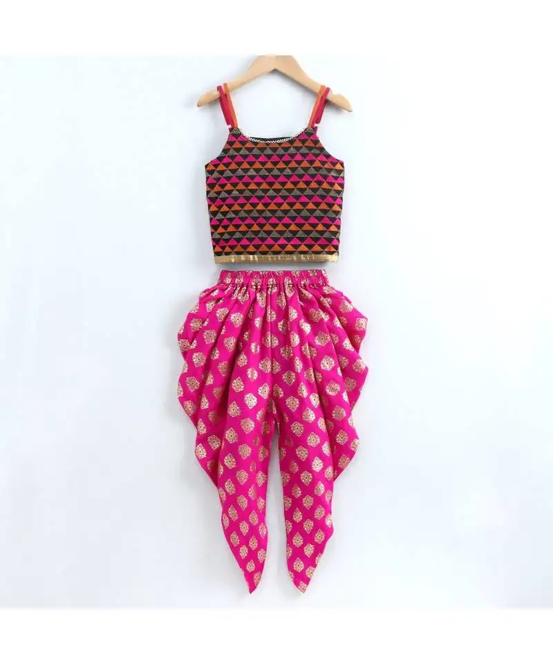 Triangle top with dhoti -pink
