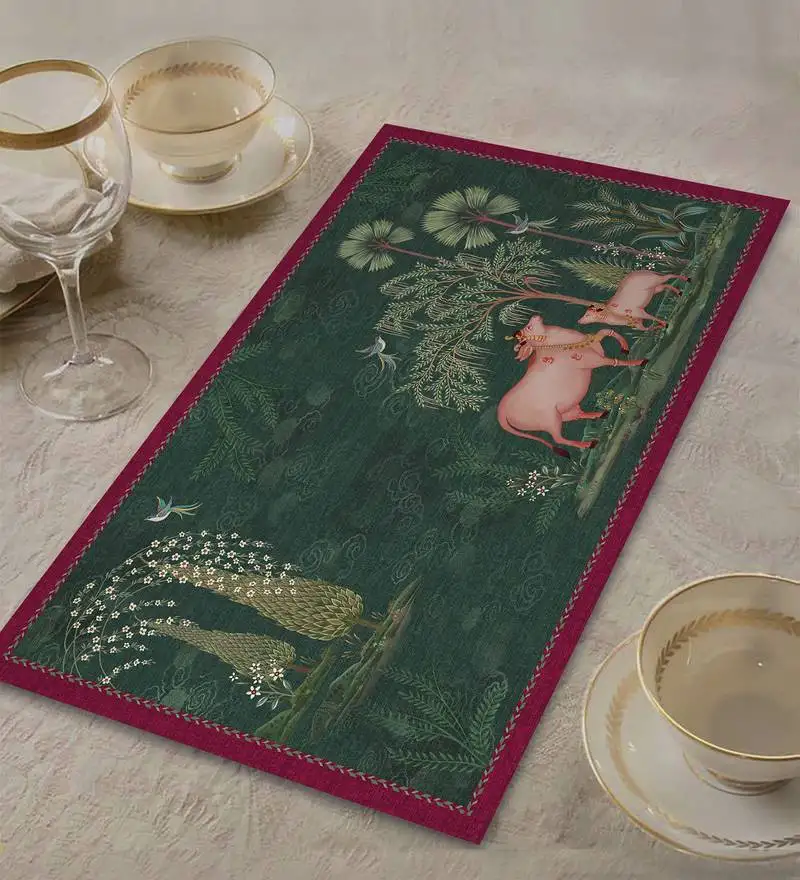 Pichwai table mat - green (set of 2)