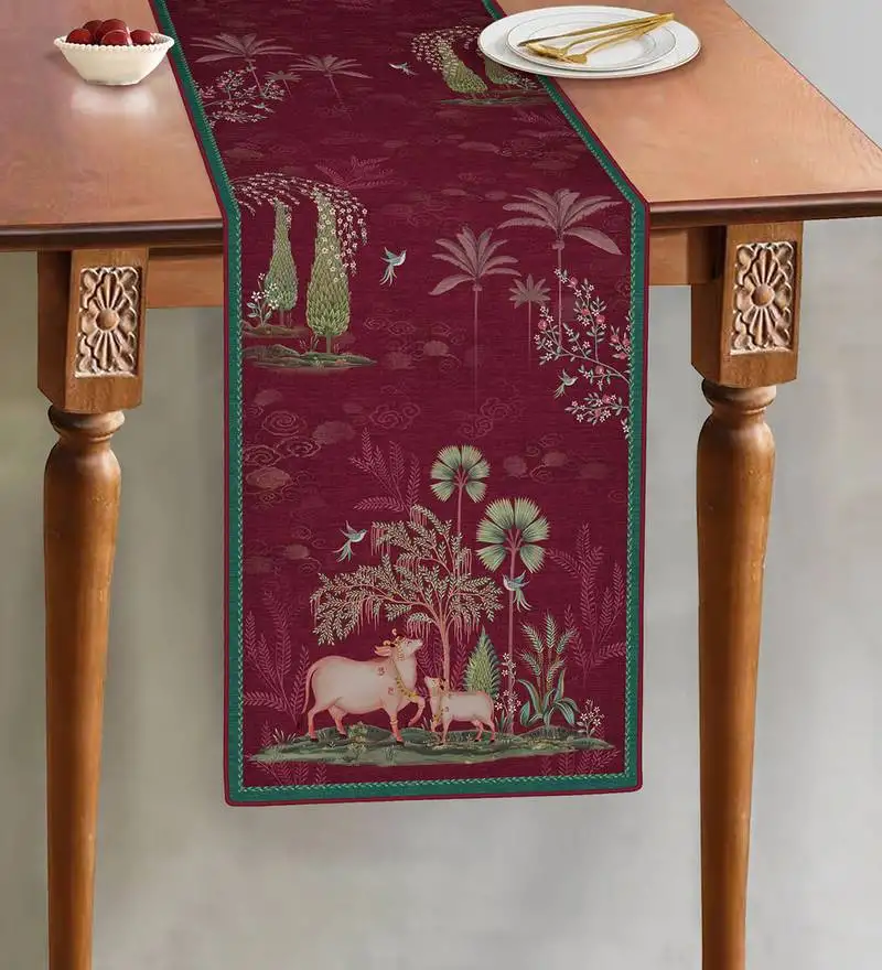 Pichwai nathdwara table runner - ruby