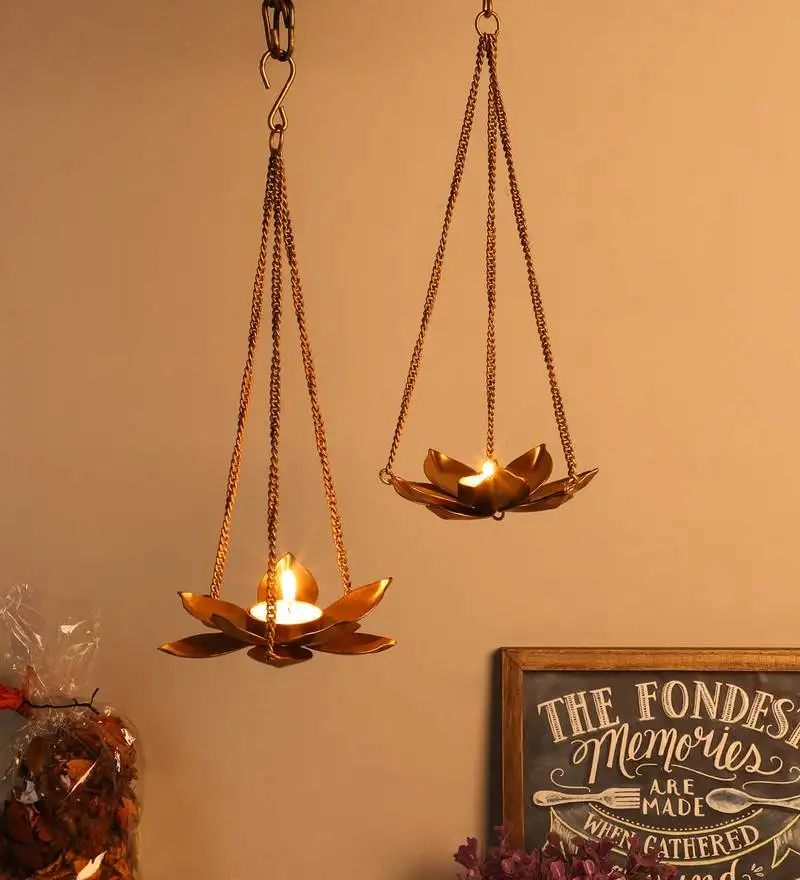 Set of 2 triple chain flower tealight holder