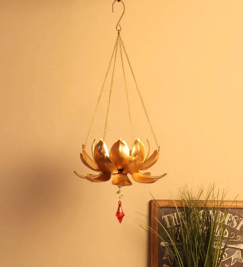Hanging lotus tealight with beads